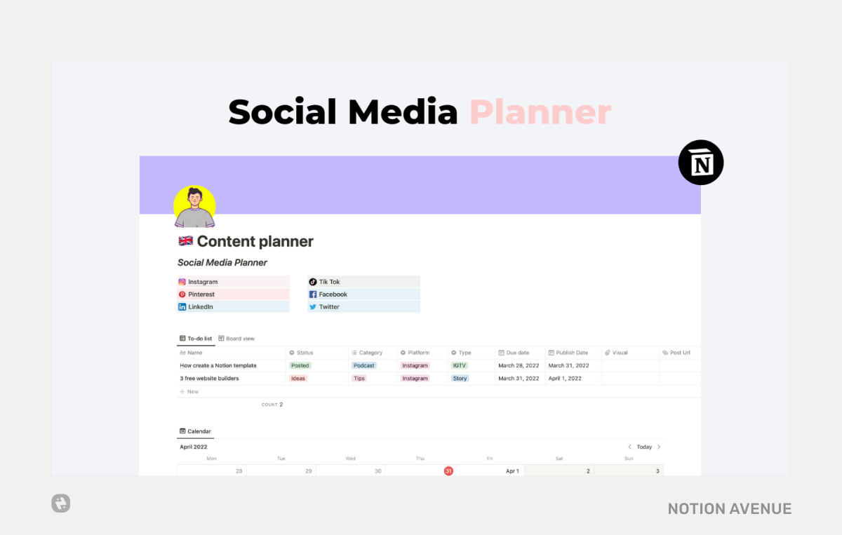 15 Notion Social Media Planner & Content Calendars to Grow your